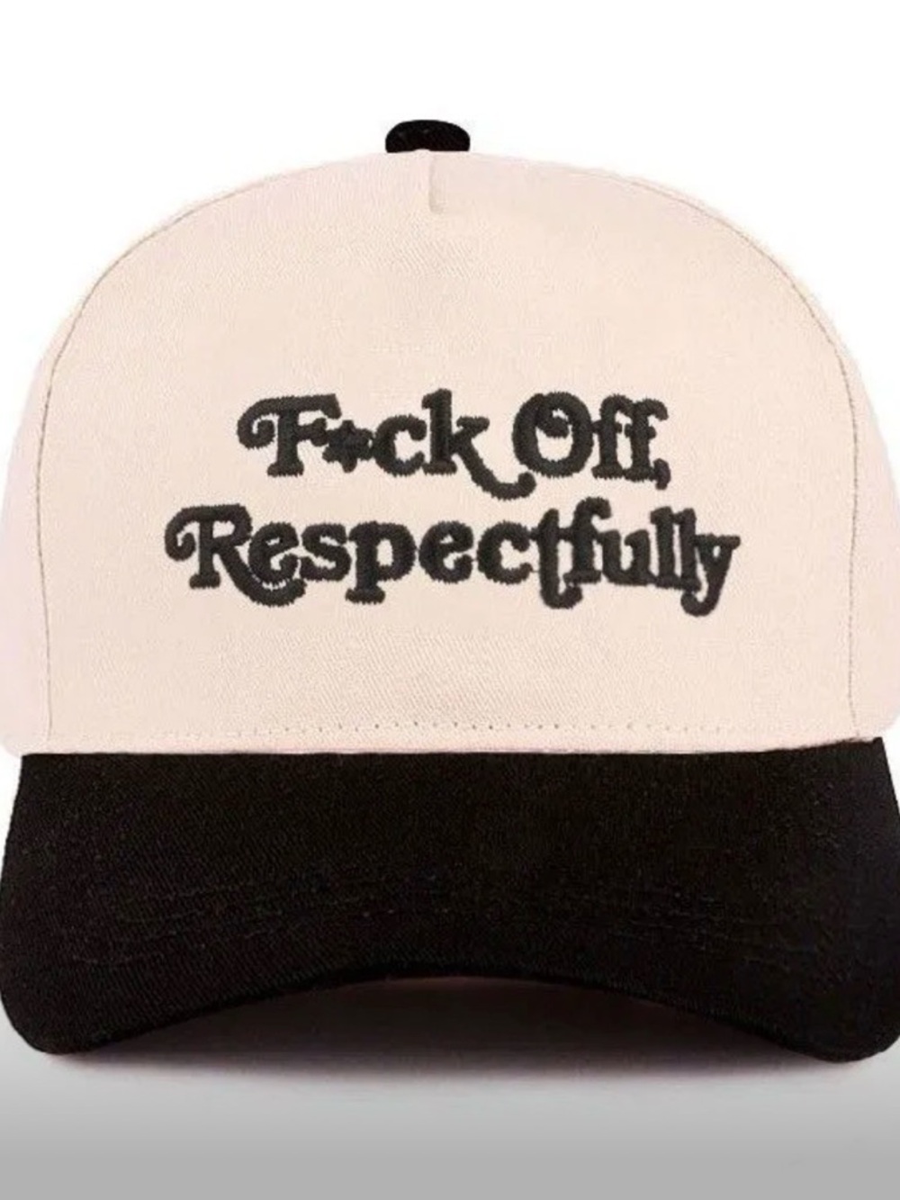 Zenana Outfitters Two-Tone Black and Cream Trucker Hat with Script Patch